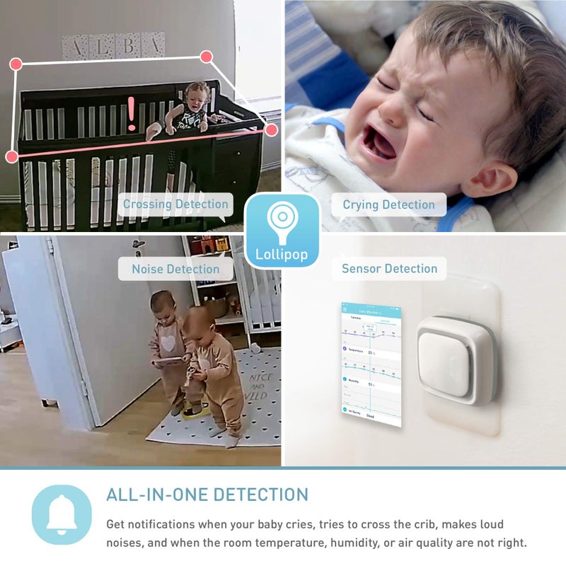 لولي بوب Lollipop Baby Monitor (Cotton Candy) - كاميرا Wi-Fi ذكية كاملة المواصفات لاكتشاف البكاء الحقيقي مع خطة إضافية داخل التطبيق لمراقبة التنفس/تتبع النوم - ملحقات مجانية/فترة تجريبية مدتها 7 أيام - Image 5